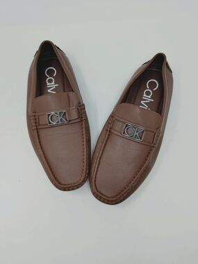 Calvin Klein Brown Driving Loafers Moccasins CK Logo Slip-On Men’s
